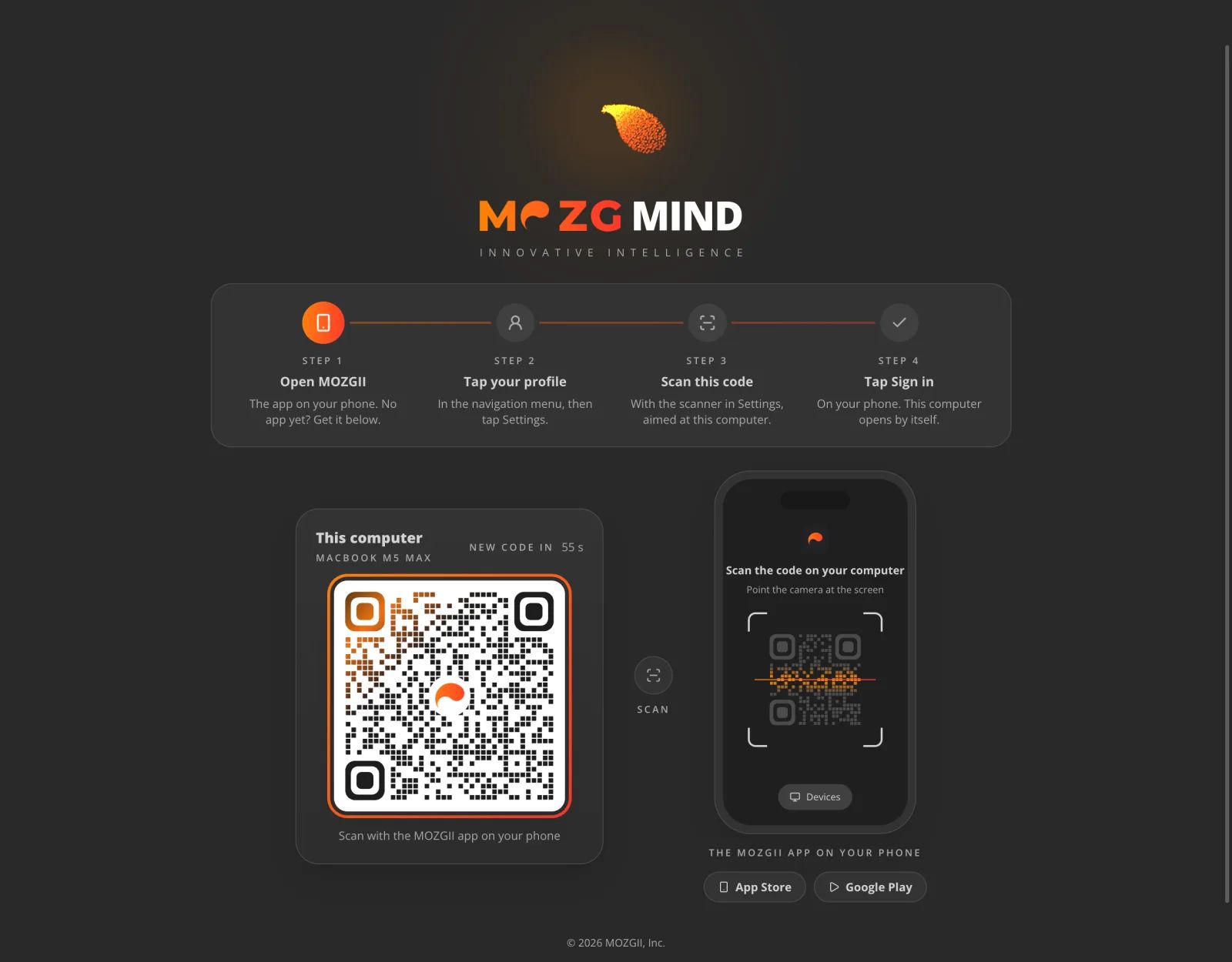 Konto in MOZG Mind: ein Screenshot der App