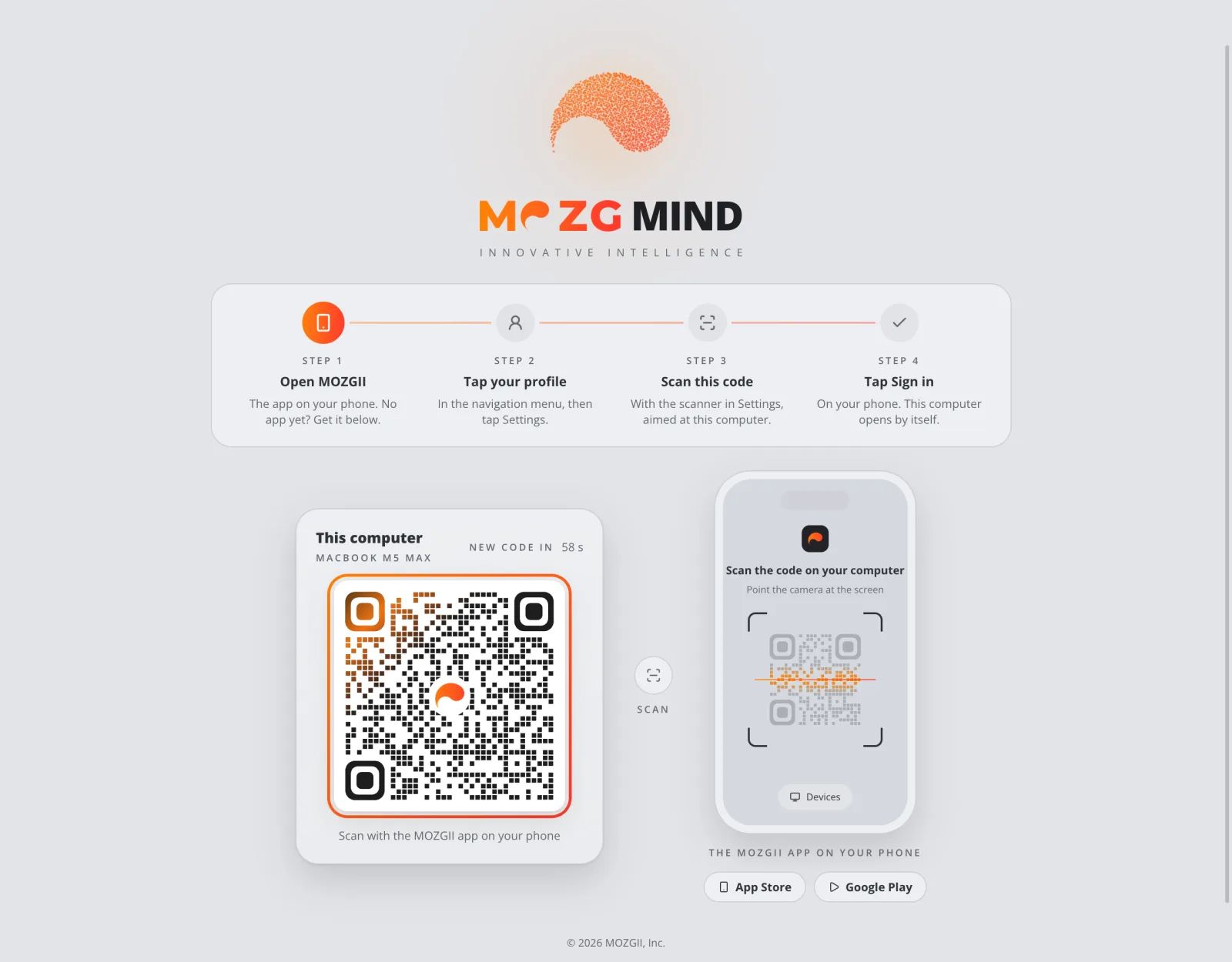 Konto in MOZG Mind: ein Screenshot der App