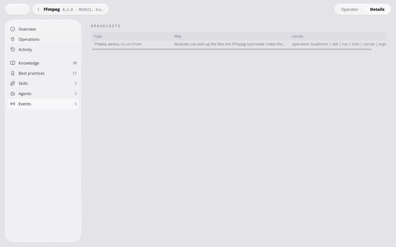 Ereignisse in MOZG Mind: ein Screenshot der App