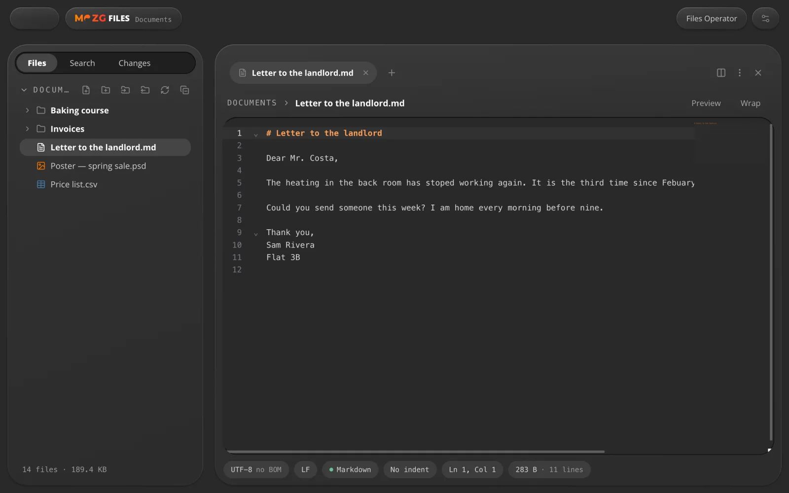 Files in MOZG Mind: ein Screenshot der App