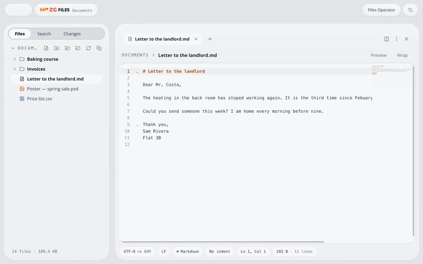 Files in MOZG Mind: ein Screenshot der App