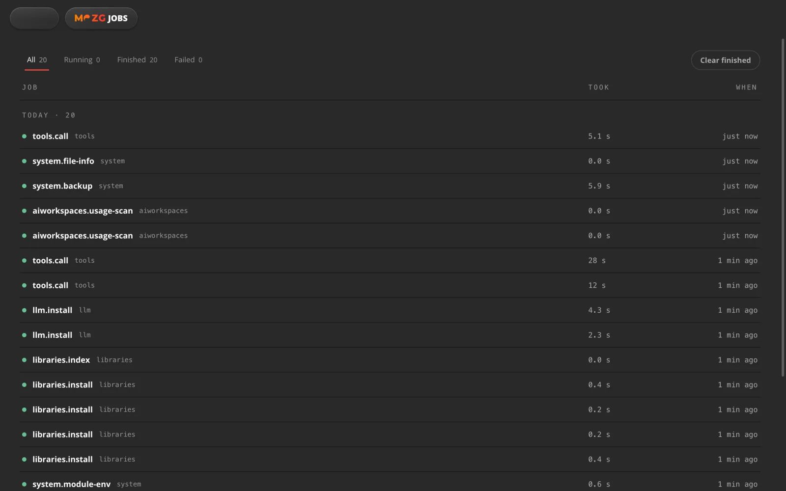 Jobs in MOZG Mind: ein Screenshot der App