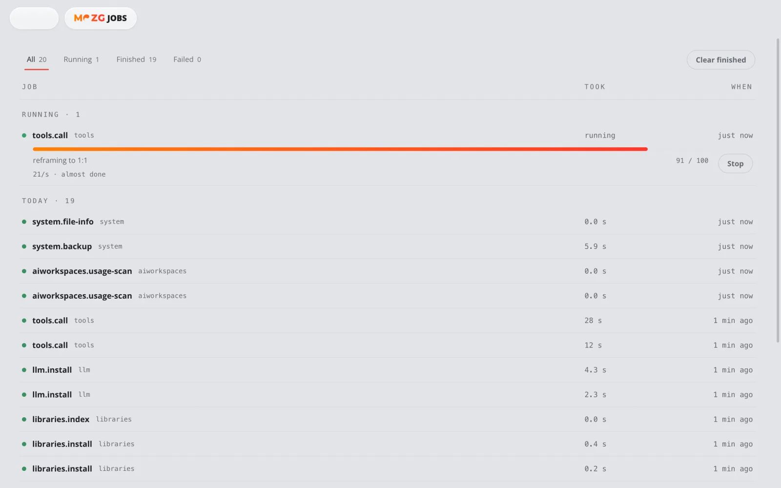 Jobs in MOZG Mind: ein Screenshot der App