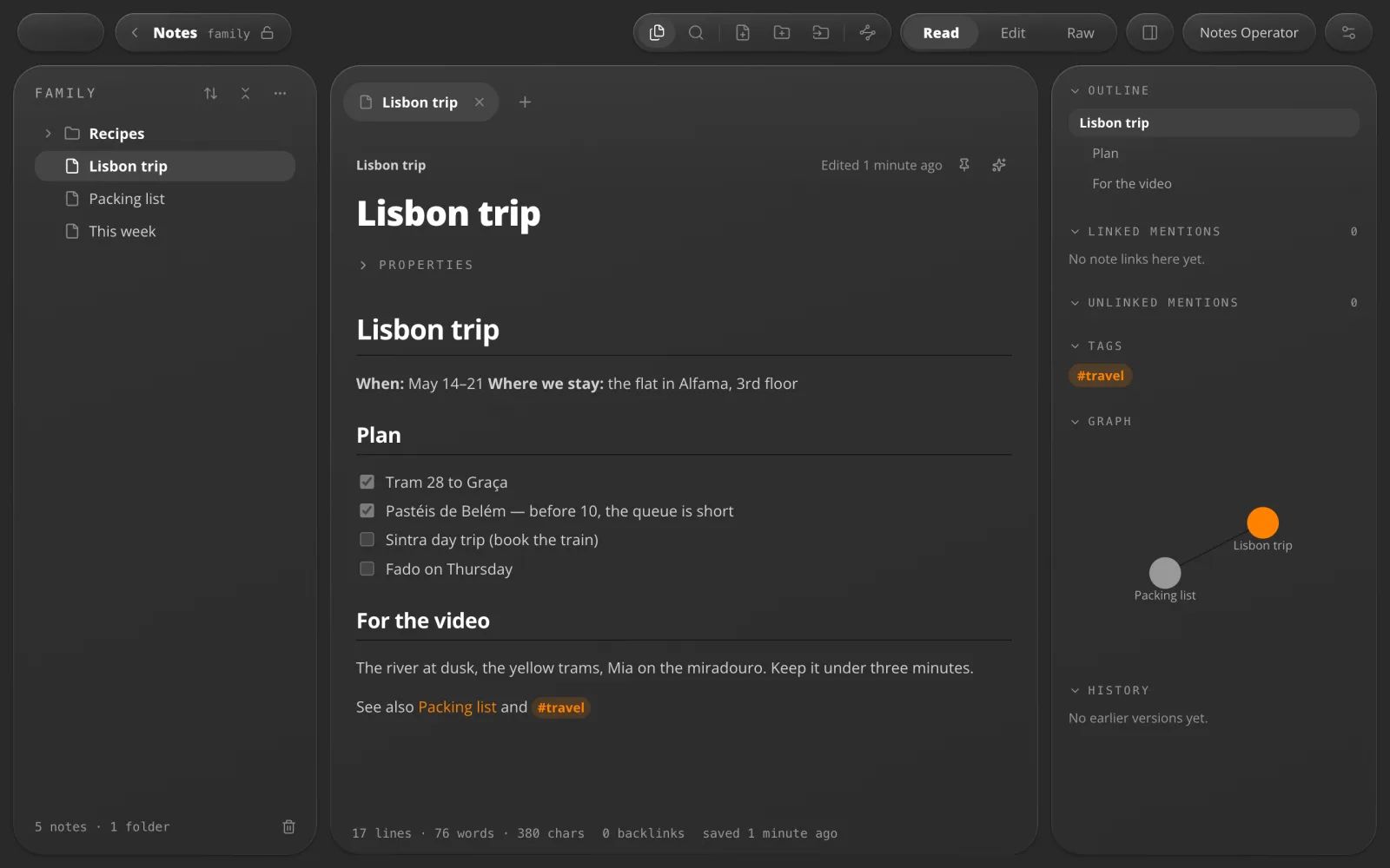 Notes in MOZG Mind: ein Screenshot der App