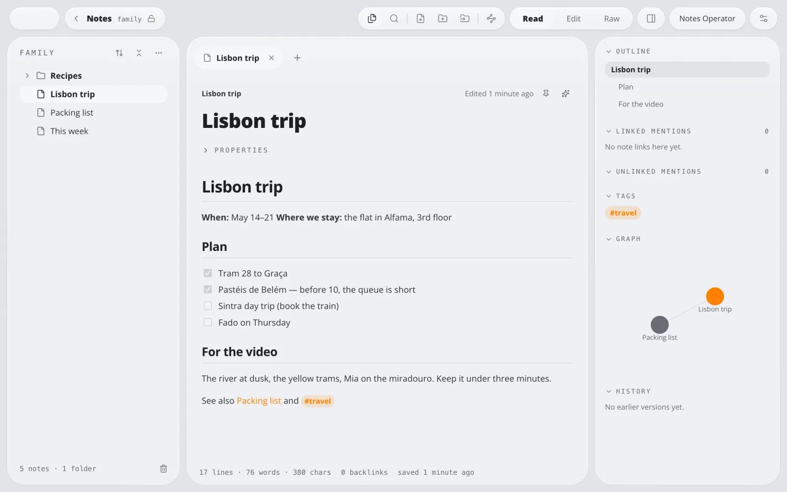 Notes in MOZG Mind: ein Screenshot der App