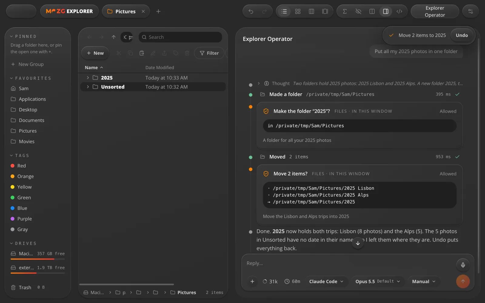 Explorer Operator in MOZG Mind: ein Screenshot der App