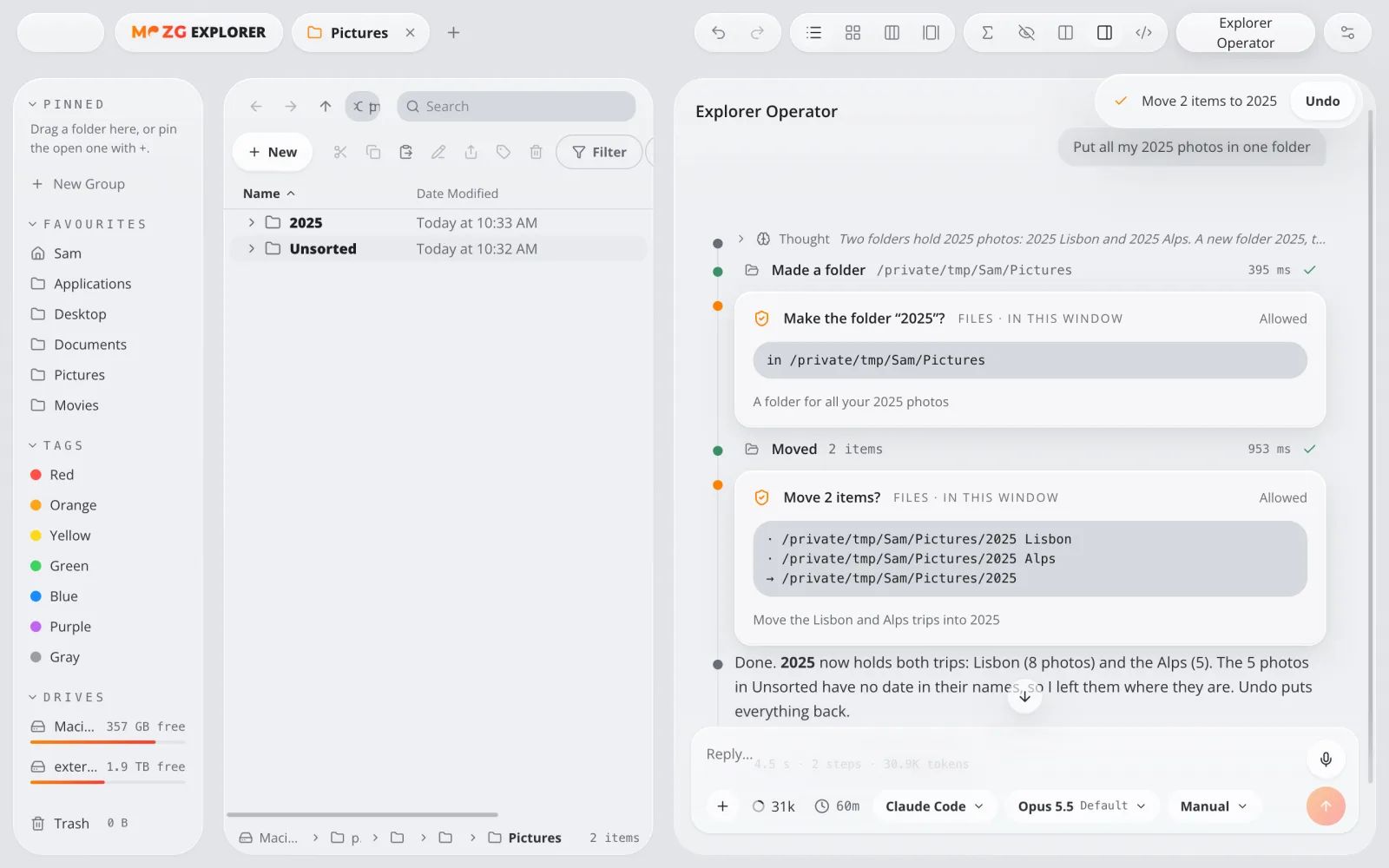 Explorer Operator in MOZG Mind: ein Screenshot der App