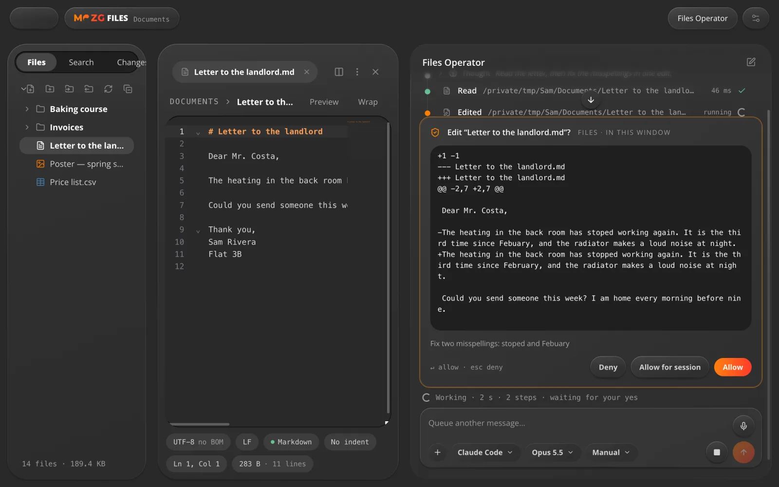Files Operator in MOZG Mind: ein Screenshot der App
