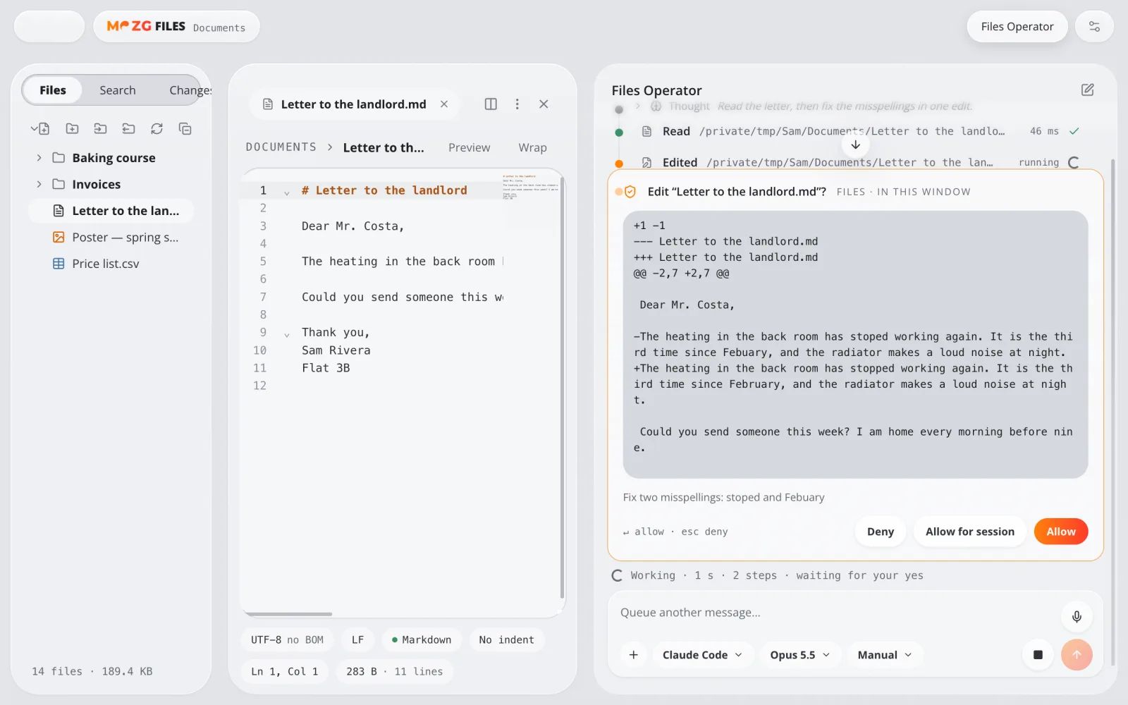 Files Operator in MOZG Mind: ein Screenshot der App