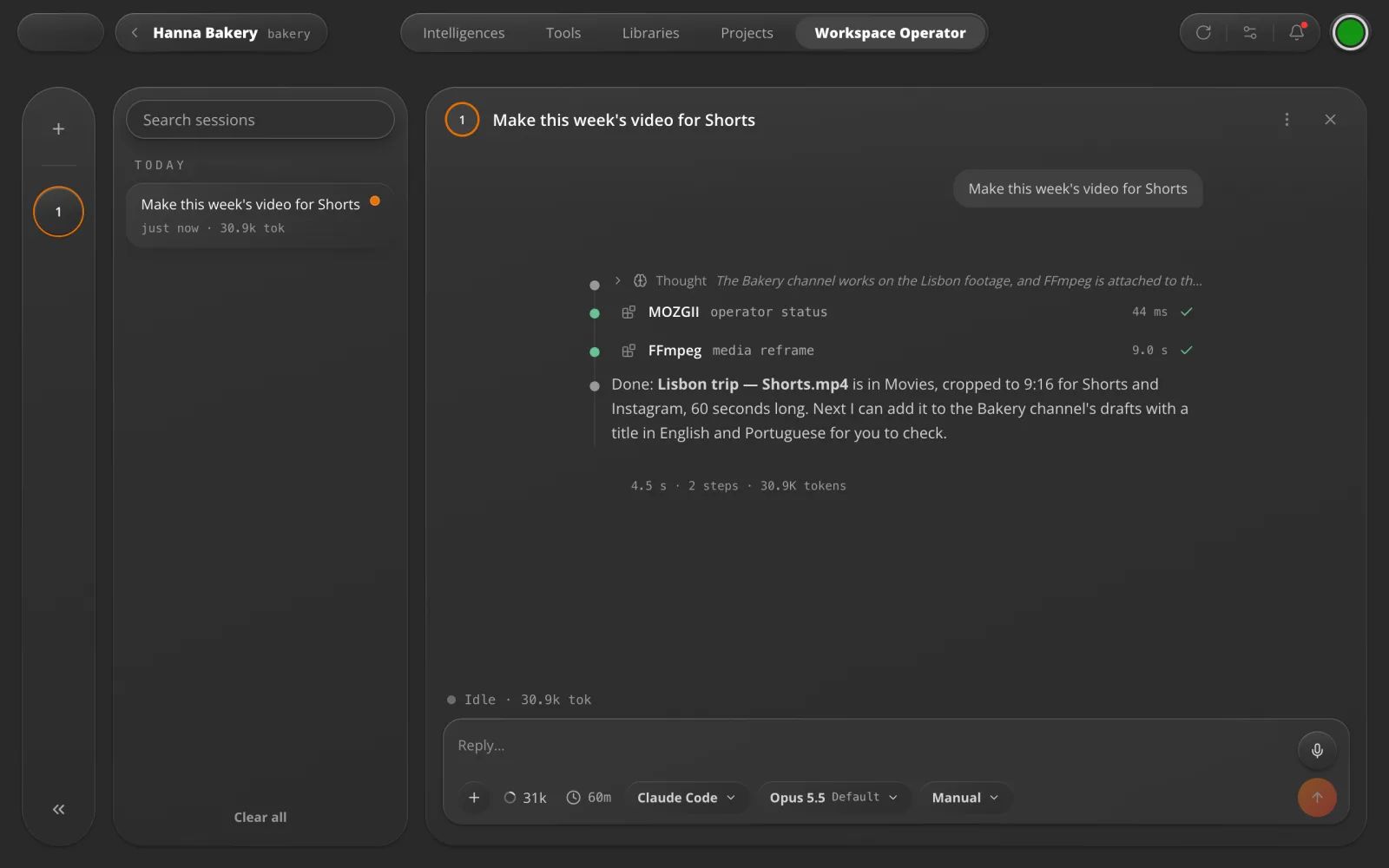 Workspace Operator in MOZG Mind: ein Screenshot der App