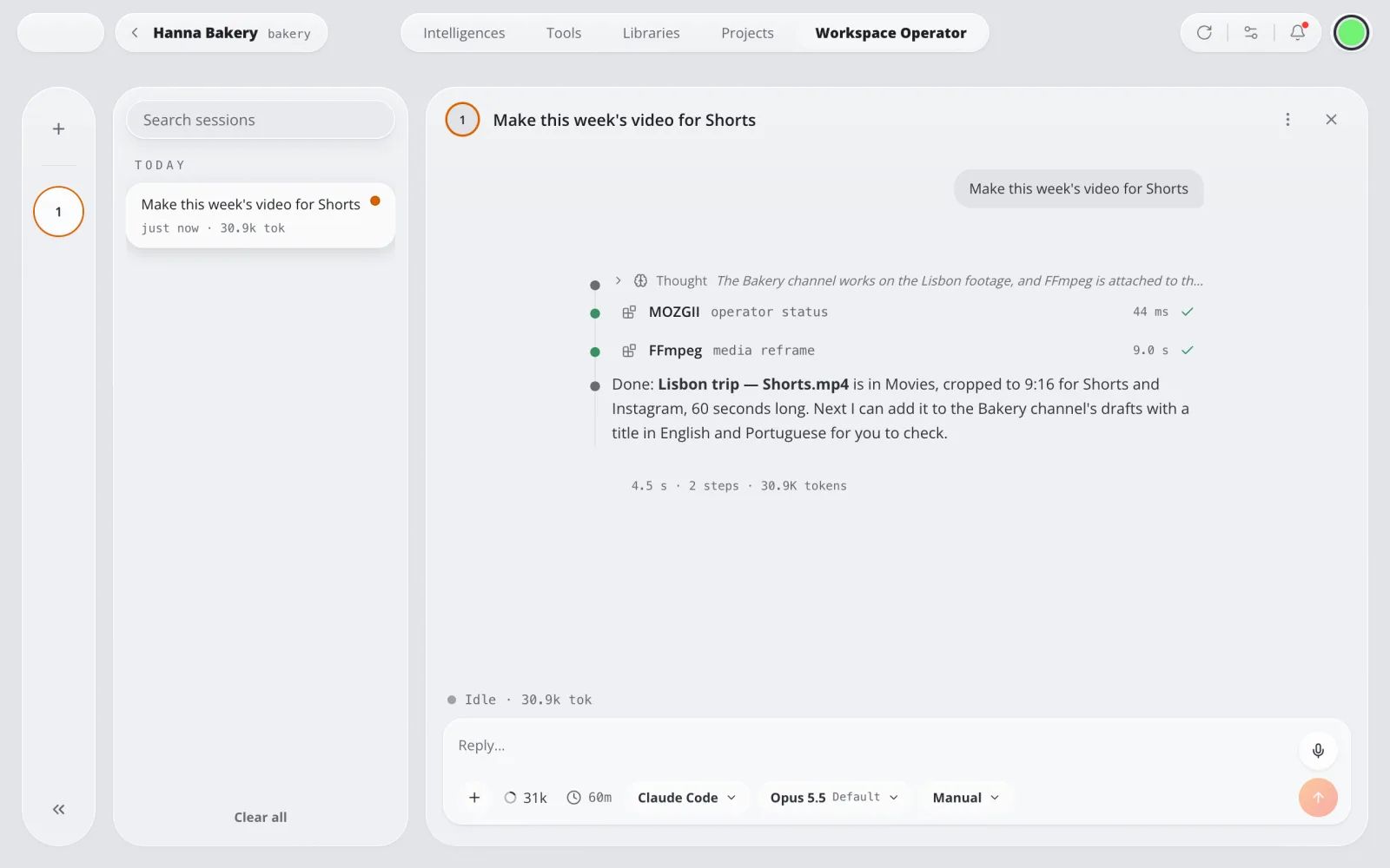 Workspace Operator in MOZG Mind: ein Screenshot der App
